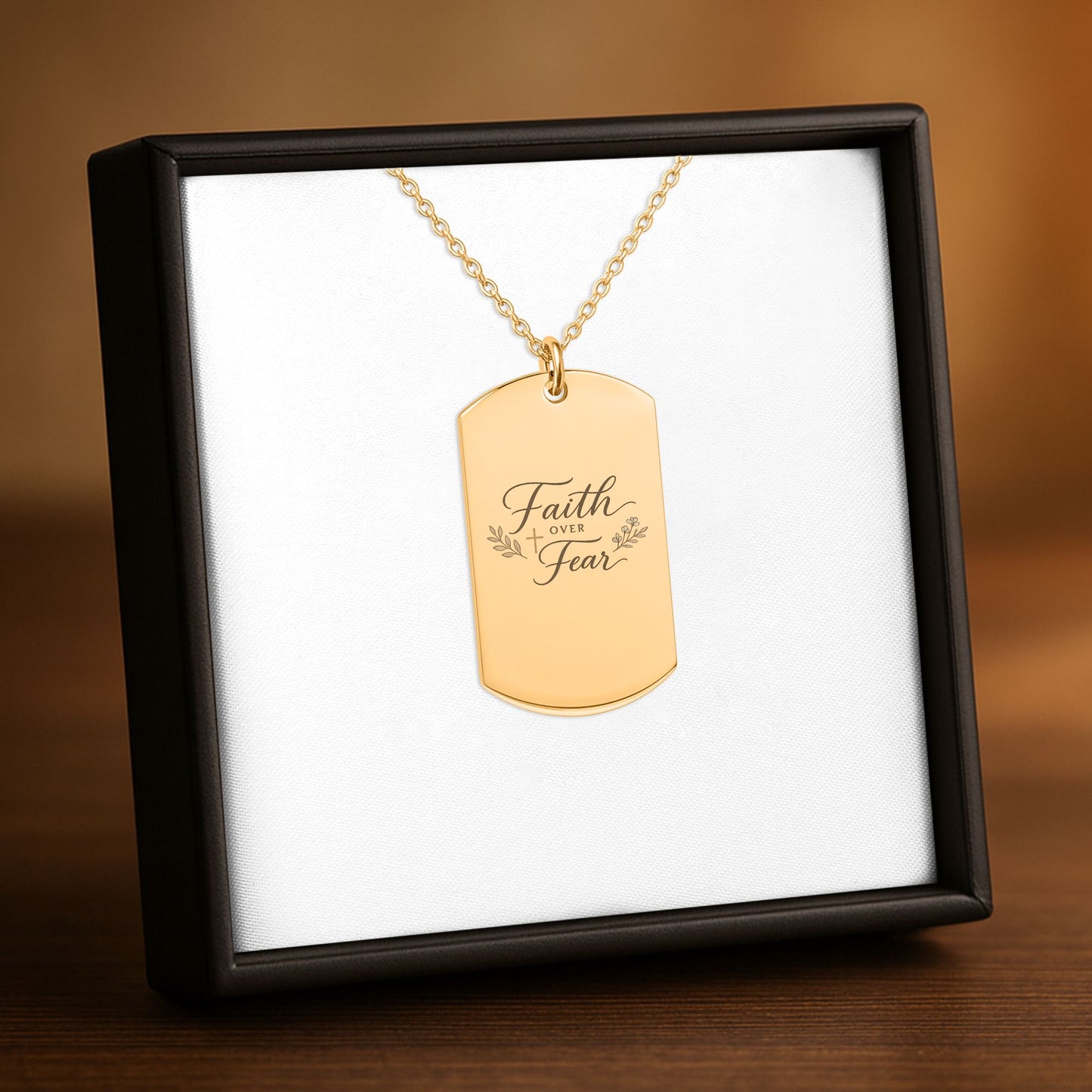 Faith Over Fear Dog Tag Necklace | Christian Inspirational Pendant | Faith Jewelry Gift