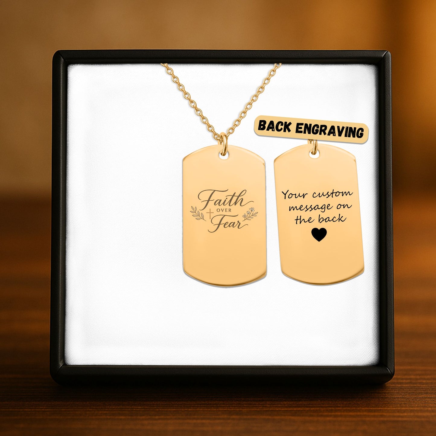 Faith Over Fear Dog Tag Necklace | Christian Inspirational Pendant | Faith Jewelry Gift