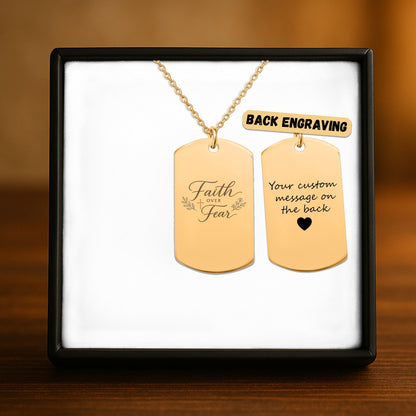 Faith Over Fear Dog Tag Necklace | Christian Inspirational Pendant | Faith Jewelry Gift