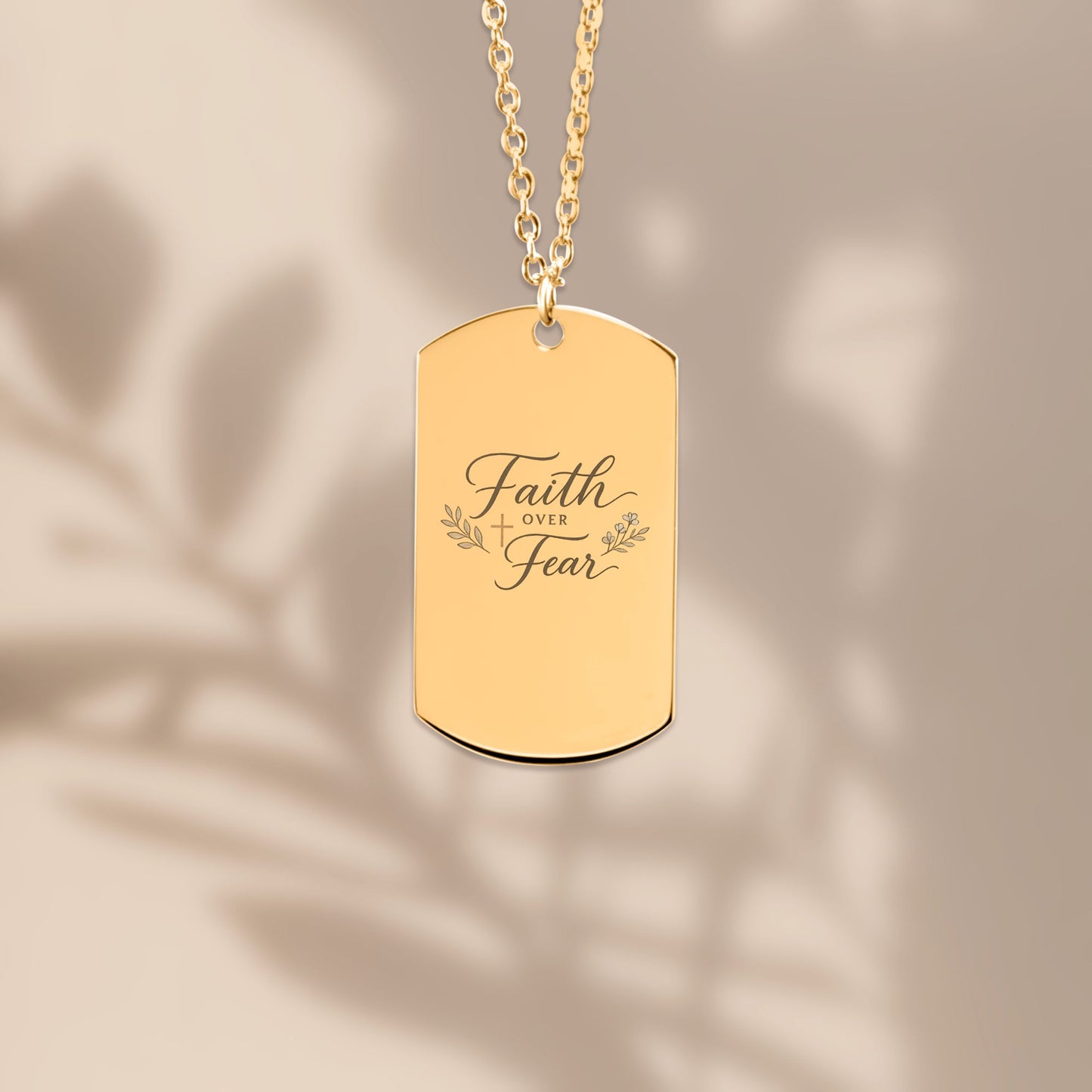 Faith Over Fear Dog Tag Necklace | Christian Inspirational Pendant | Faith Jewelry Gift