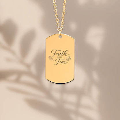 Faith Over Fear Dog Tag Necklace | Christian Inspirational Pendant | Faith Jewelry Gift