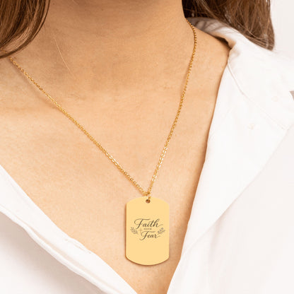 Faith Over Fear Dog Tag Necklace | Christian Inspirational Pendant | Faith Jewelry Gift