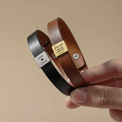 Fear Not For I Am With You Isaiah 41:10 Leather Scripture Bracelet Christian Encouragement Gift