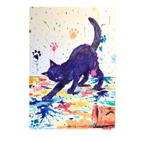 Midnight Paint Parade – Colorful Purple Cat Fine Art Print~