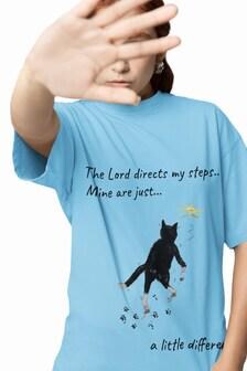 The Lord Directs My Steps Wobbly Cat Shirt | Christian Cat T-Shirt | Faith Based Cat Lover Tee | Original Hopper Artwork