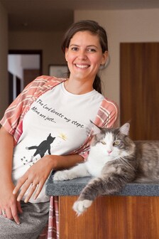 The Lord Directs My Steps Wobbly Cat Shirt | Christian Cat T-Shirt | Faith Based Cat Lover Tee | Original Hopper Artwork