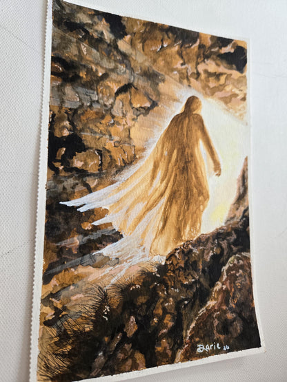 Original Resurrection Painting ~ NOT A PRINT~ Acrylic Watercolor Mixed Media Religious Art (8.5x5.5)