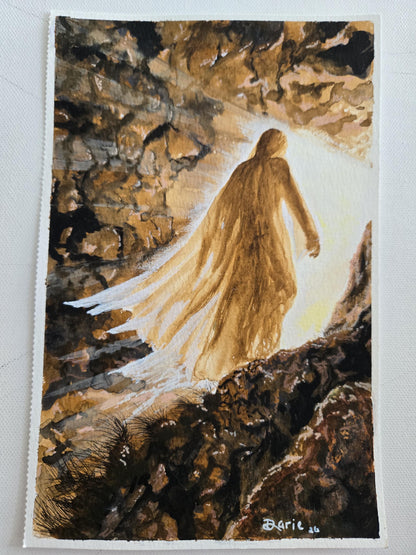 Original Resurrection Painting ~ NOT A PRINT~ Acrylic Watercolor Mixed Media Religious Art (8.5x5.5)