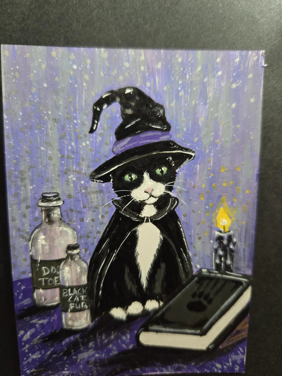 Hopper’s Magic Lesson — Black Cat Witch ACEO Original Painting *Signed