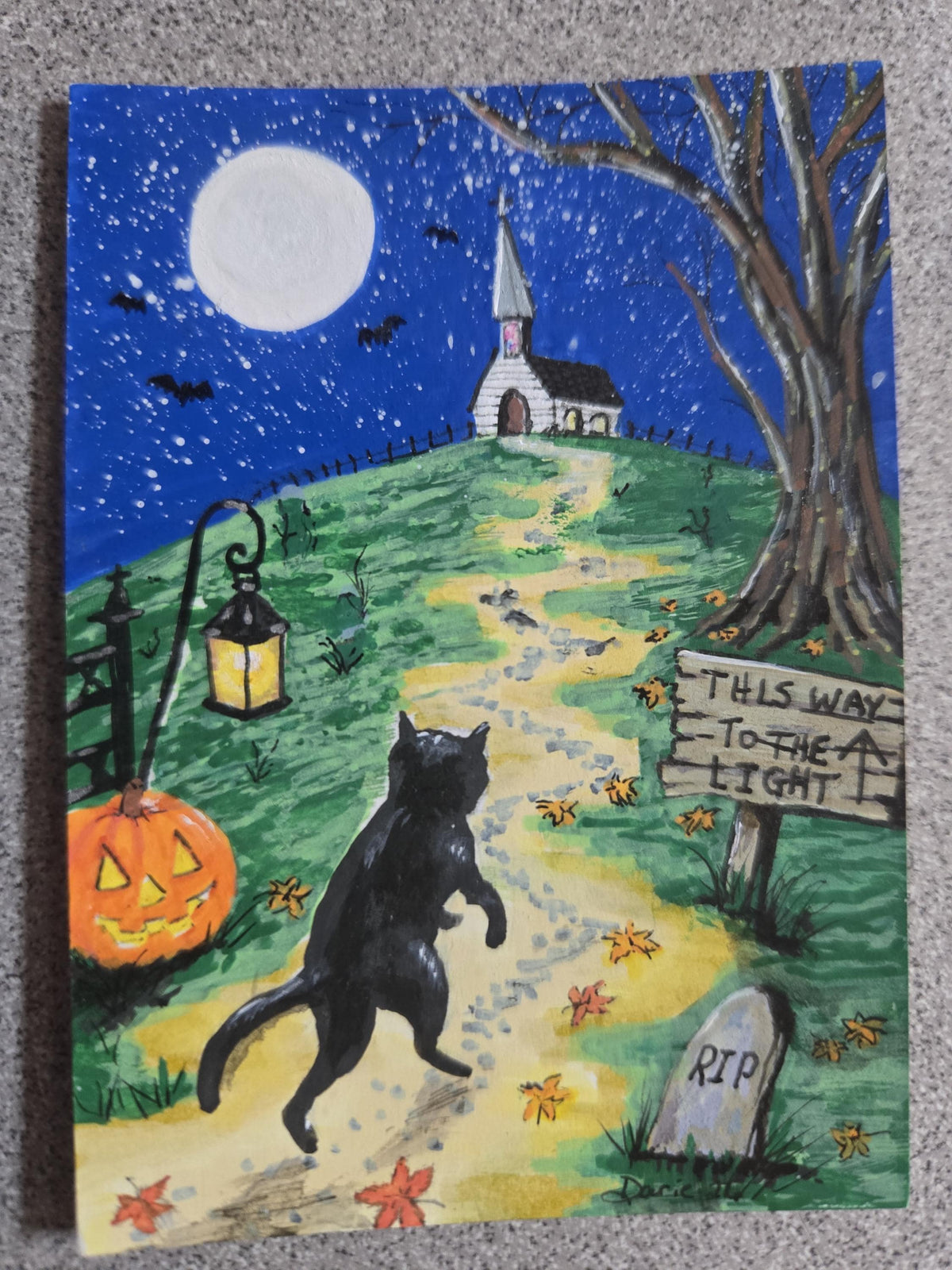 This Way to the Light — Hopper Inspired Halloween ACEO Original Painting *Signed