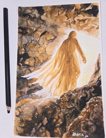 Original Resurrection Painting ~ NOT A PRINT~ Acrylic Watercolor Mixed Media Religious Art (8.5x5.5)