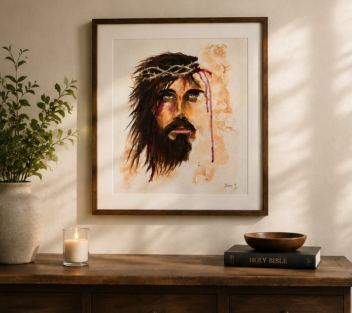 Jesus Portrait Art Print | Crown of Thorns Christian Wall Art | Religious Decor | Faith Inspired Artwork
