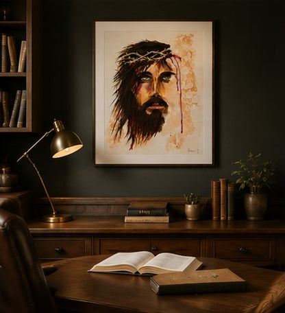 Jesus Portrait Art Print | Crown of Thorns Christian Wall Art | Religious Decor | Faith Inspired Artwork