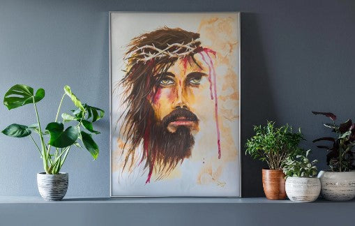 Jesus Portrait Art Print | Crown of Thorns Christian Wall Art | Religious Decor | Faith Inspired Artwork