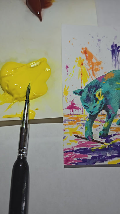 Mischief Makin' Mischeif! Cat Painting Explosion NOT A PRINT~Original Acrylic ACEO *Signed Art 2.5 x 3.5