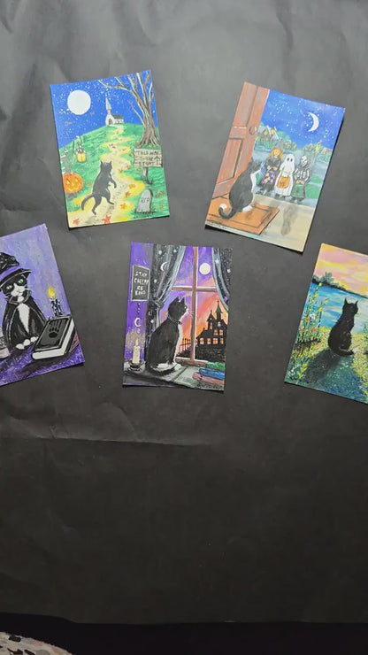 Hopper’s Magic Lesson — Black Cat Witch ACEO Original Painting *Signed