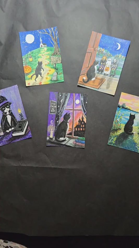 Hopper’s Magic Lesson — Black Cat Witch ACEO Original Painting *Signed