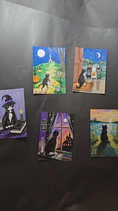 This Way to the Light — Hopper Inspired Halloween ACEO Original Painting *Signed