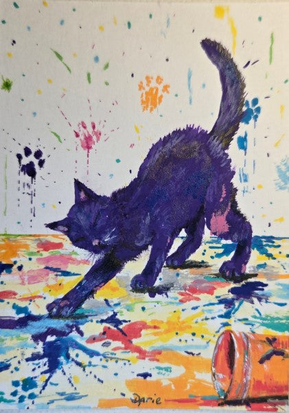 Midnight Paint Parade – Colorful Purple Cat Fine Art Print~