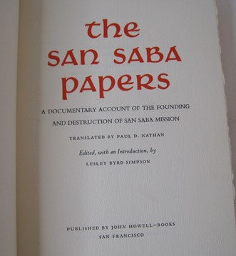 The San Saba Papers HC 1959 with 21x17 Map in back of book - John Howell Books