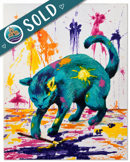 Mischief Makin' Mischeif! Cat Painting Explosion NOT A PRINT~Original Acrylic ACEO *Signed Art 2.5 x 3.5