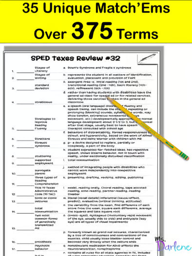 SPED Certification EC-12 Study Guide/Review~575+ Terms~TeXes~Match'Em~NoPrep